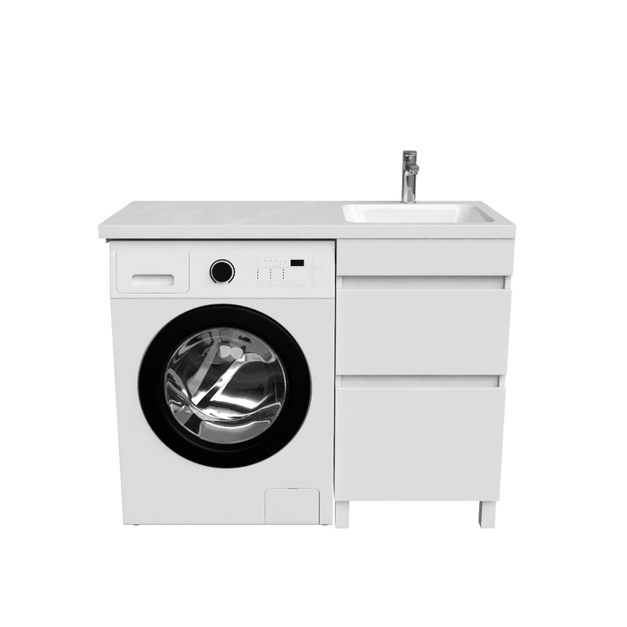Фото Тумба с умывальником напольная для стиральной машины с ящиками, 110 см, правая, белая, Optima Home, OPH11RBi95K 1