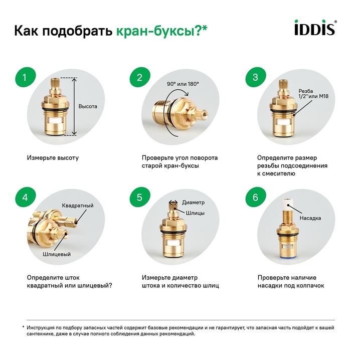 Фото Кран-букса для смесителя, керамика, 180°, 20 зубцов, G1/2", М24, h=54 мм, IDDIS, 998CR541SM 2