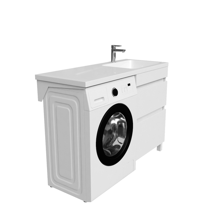 Фото Тумба с умывальником напольная для стиральной машины с ящиками, 120 см, правая, белая, Optima Home, OPH12RBi95K 2