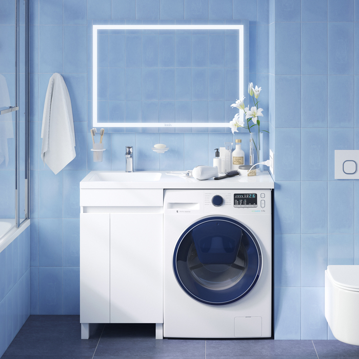 Фото Тумба с умывальником напольная для стиральной машины с дверцами, 110 см, левая, белая, Optima Home, OPH11LDi95K 6
