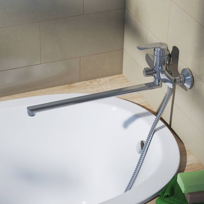 Фото Смеситель для ванны с длинным изливом и керамическим дивертором, IDDIS Ray RAYSBL2i10WA 0