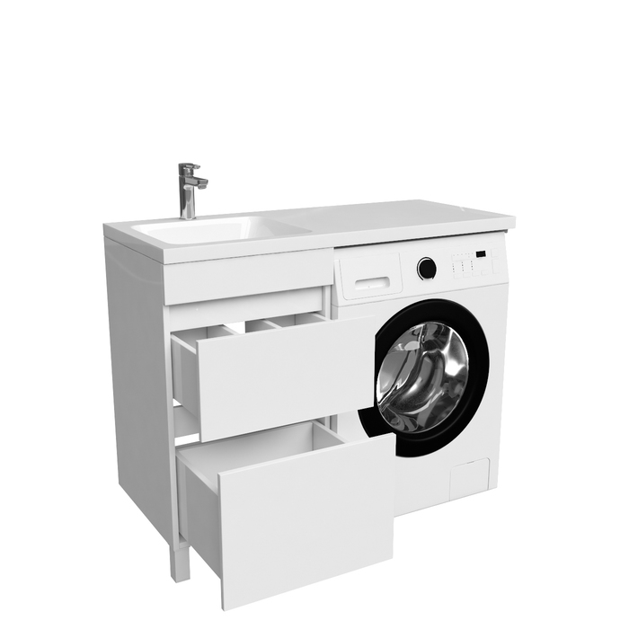 Фото Тумба с умывальником напольная для стиральной машины с ящиками, 110 см, левая, белая, Optima Home, OPH11LBi95K 3