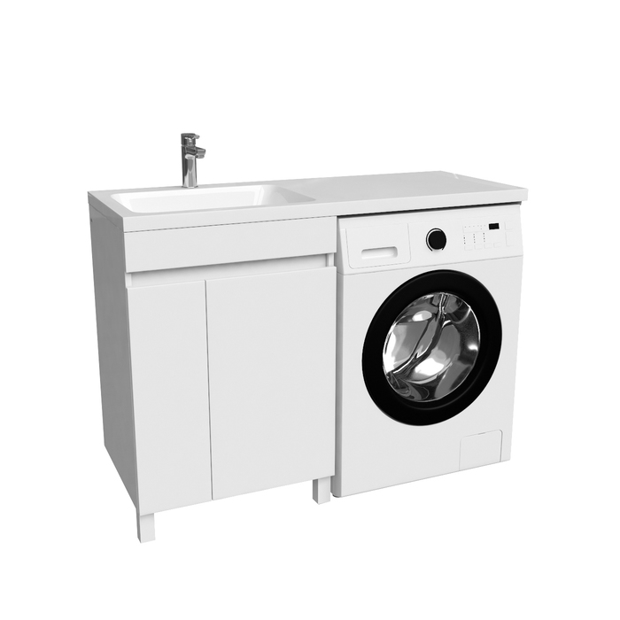 Фото Тумба с умывальником напольная для стиральной машины с дверцами, 120 см, левая, белая, Optima Home, OPH12LDi95K 0