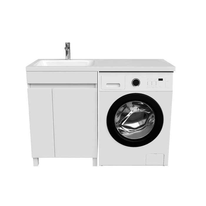 Фото Тумба с умывальником напольная для стиральной машины с дверцами, 120 см, левая, белая, Optima Home, OPH12LDi95K 0