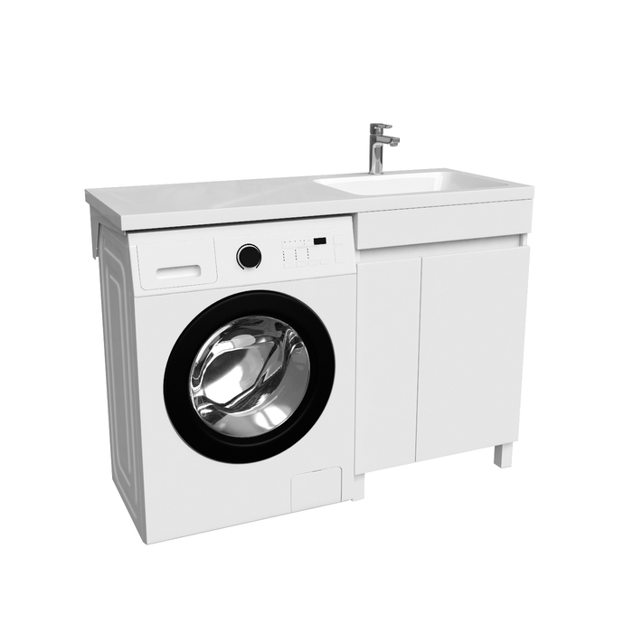 Фото Тумба с умывальником напольная для стиральной машины с дверцами, 120 см, правая, белая, Optima Home, OPH12RDi95K 9