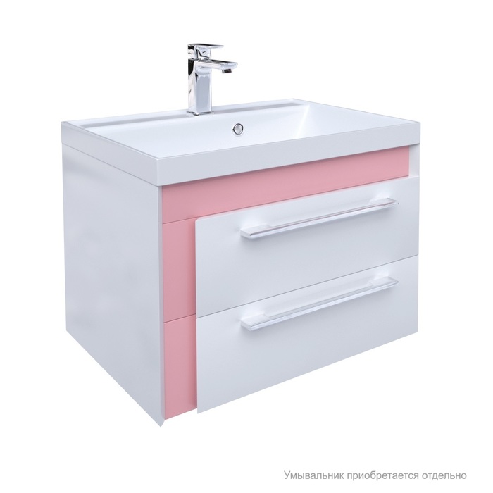 Фото Тумба для ванной комнаты, подвесная, белая/розовая, 60 см, Color Plus, IDDIS, COL60P0i95. Подходит умывальник 0066000i28 0
