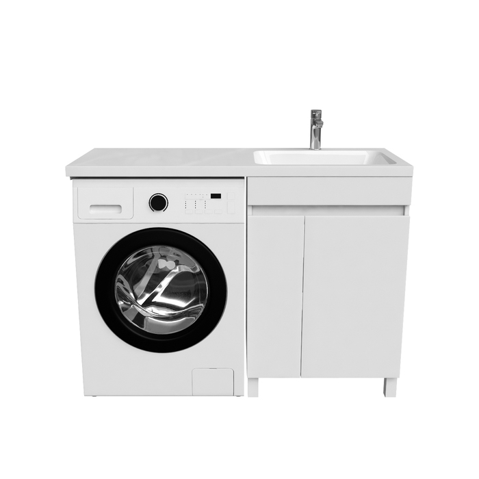 Фото Тумба с умывальником напольная для стиральной машины с дверцами, 120 см, правая, белая, Optima Home, OPH12RDi95K 1