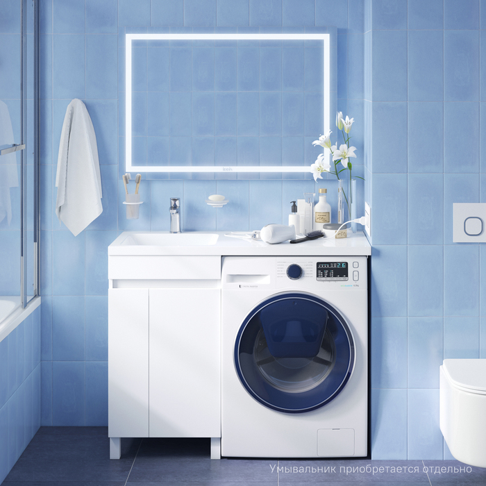 Фото Тумба напольная для стиральной машины с дверцами, 110 см, белая, Optima Home, IDDIS, OPH110Di95 4
