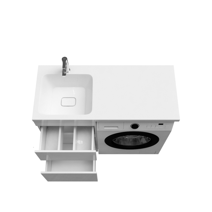 Фото Тумба с умывальником напольная для стиральной машины с ящиками, 110 см, левая, белая, Optima Home, OPH11LBi95K 4