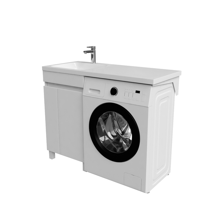 Фото Тумба с умывальником напольная для стиральной машины с дверцами, 110 см, левая, белая, Optima Home, OPH11LDi95K 3