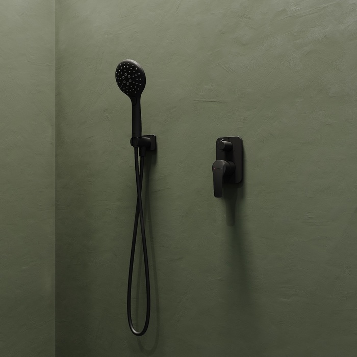 Фото Душевая система скрытого монтажа с тропическим душем и ручным душем, черный матовый, Ray, IDDIS, RAYBL02i67 5