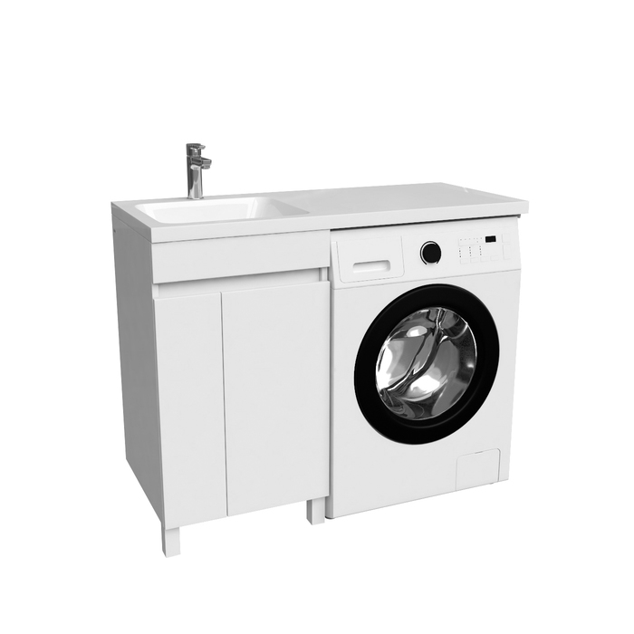 Фото Тумба с умывальником напольная для стиральной машины с дверцами, 110 см, левая, белая, Optima Home, OPH11LDi95K 8