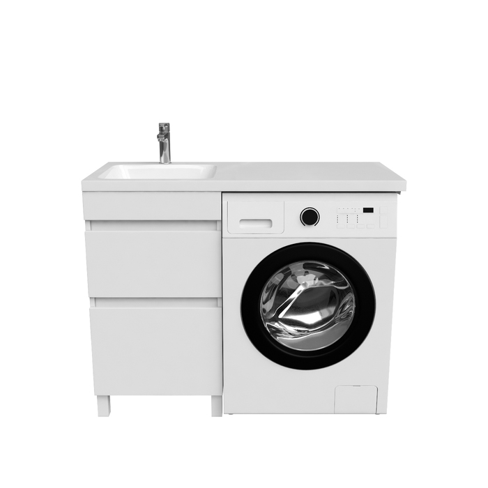 Фото Тумба с умывальником напольная для стиральной машины с ящиками, 110 см, левая, белая, Optima Home, OPH11LBi95K 1