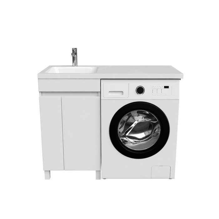 Фото Тумба с умывальником напольная для стиральной машины с дверцами, 110 см, левая, белая, Optima Home, OPH11LDi95K 1