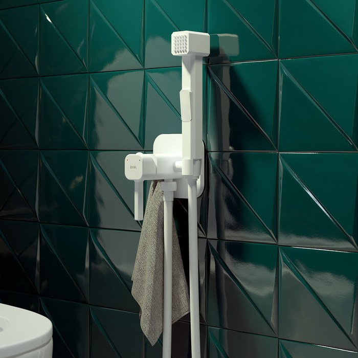 Фото Встраиваемый смеситель с гигиеническим душем, белый матовый, IDDIS, 004WTS0i08 1