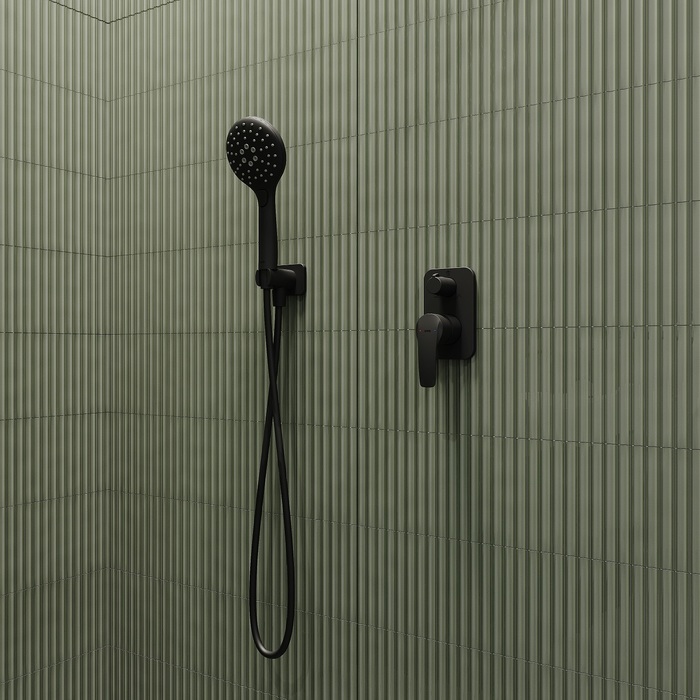 Фото Душевая система скрытого монтажа с тропическим душем и ручным душем, черный матовый, Ray, IDDIS, RAYBL02i67 2