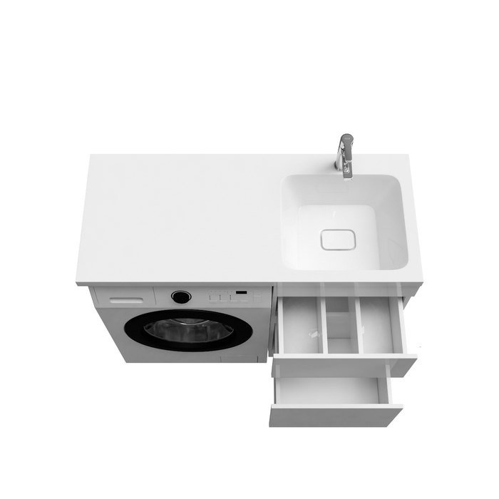 Фото Тумба с умывальником напольная для стиральной машины с ящиками, 110 см, правая, белая, Optima Home, OPH11RBi95K 5