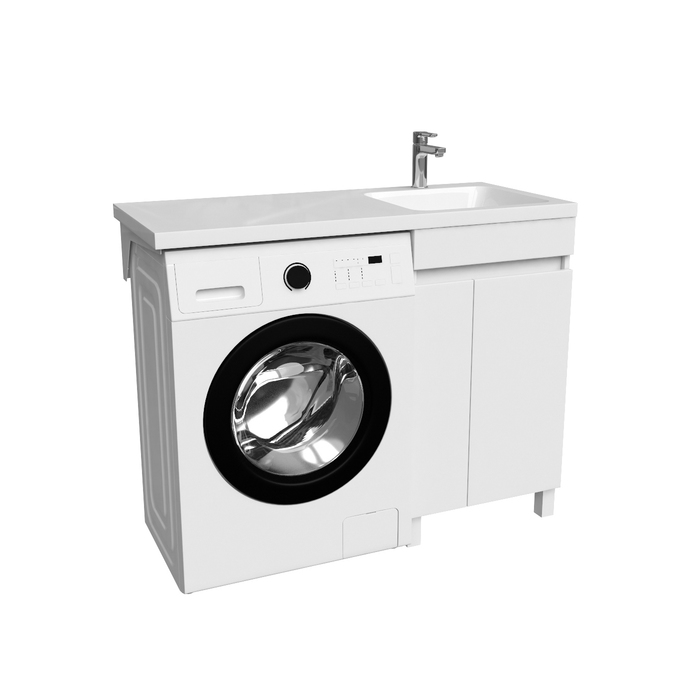 Фото Тумба с умывальником напольная для стиральной машины с дверцами, 110 см, правая, белая, Optima Home, OPH11RDi95K 0