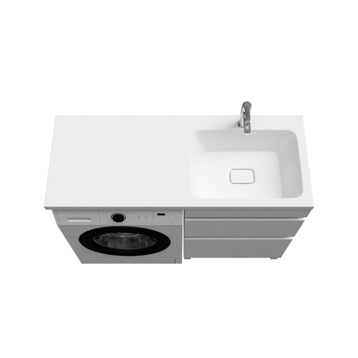 Фото Тумба с умывальником напольная для стиральной машины с ящиками, 120 см, правая, белая, Optima Home, OPH12RBi95K 5