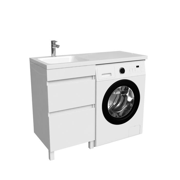 Фото Тумба с умывальником напольная для стиральной машины с ящиками, 110 см, левая, белая, Optima Home, OPH11LBi95K 0