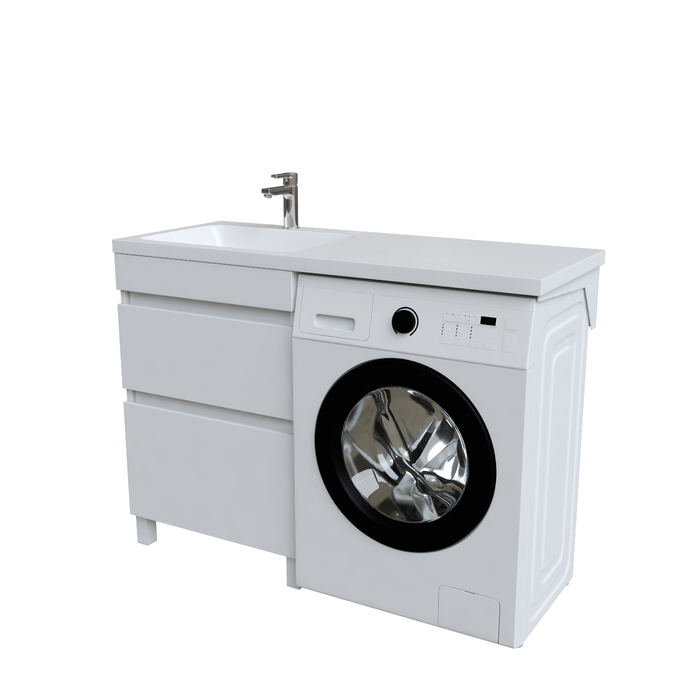 Фото Тумба с умывальником напольная для стиральной машины с ящиками, 120 см, левая, белая, Optima Home, OPH12LBi95K 1