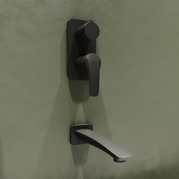 Фото Душевая система скрытого монтажа с тропическим душем, ручным душем и изливом, черный матовый, Ray, IDDIS, RAYBL03i68 5