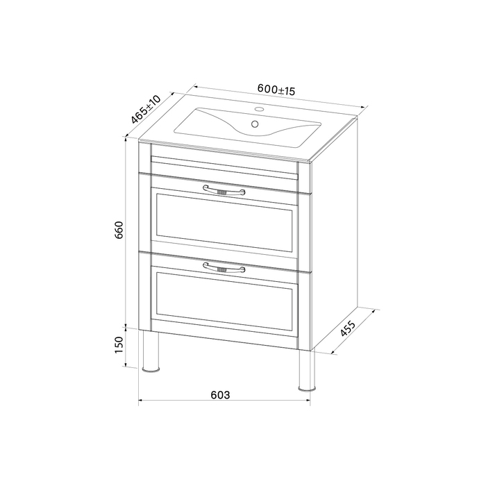 Фото Тумба с умывальником, напольная, 60 см, белая, Oxford, IDDIS, OXF60W0i95K 6