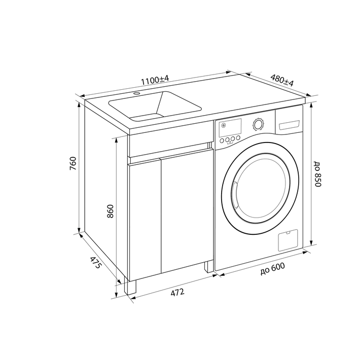 Фото Тумба напольная для стиральной машины с дверцами, 110 см, белая, Optima Home, IDDIS, OPH110Di95 5