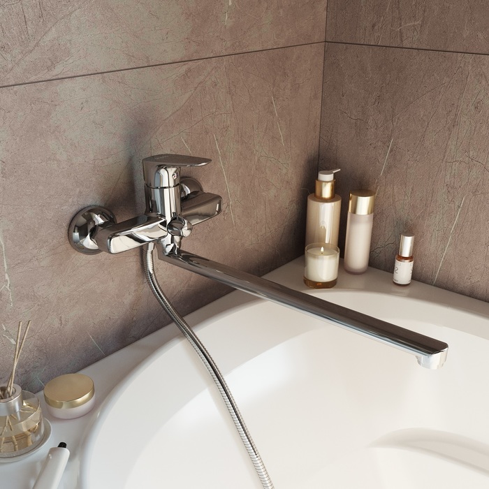 Фото Смеситель для ванны с длинным изливом с керамическим дивертором Zodiac, IDDIS, ZODSBL2i10WA 4