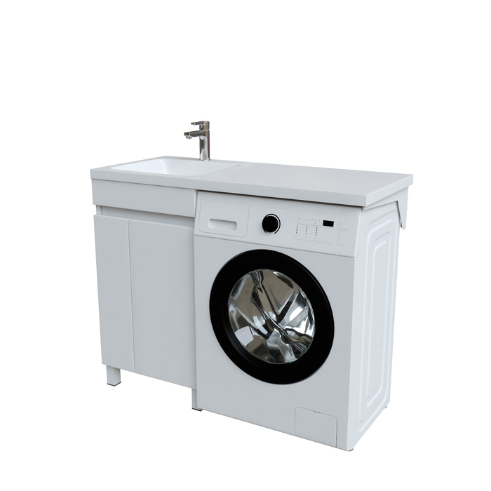 Фото Тумба с умывальником напольная для стиральной машины с дверцами, 110 см, левая, белая, Optima Home, OPH11LDi95K 0