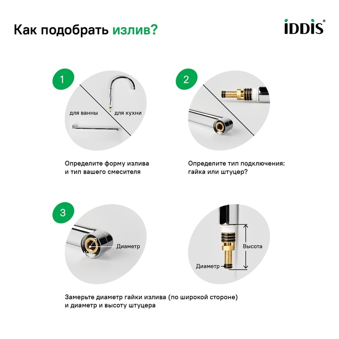 Фото Излив для смесителя, кухня, L-образный, нерж. сталь, 200х330 мм, поворотный, белый, IDDIS, 995L20W5SM 2