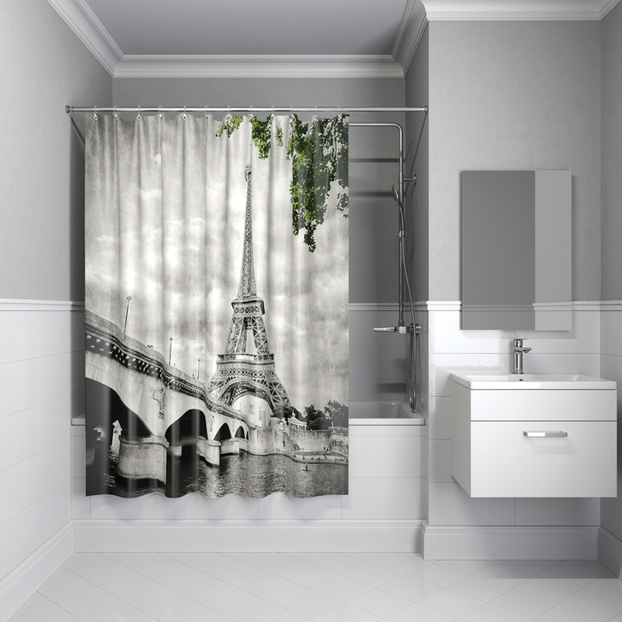 Фото Штора для ванной комнаты, 180*200 см, полиэстер, Paris days, Grey, IDDIS, 541P18Ri11 0