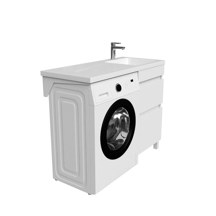 Фото Тумба с умывальником напольная для стиральной машины с ящиками, 110 см, правая, белая, Optima Home, OPH11RBi95K 2