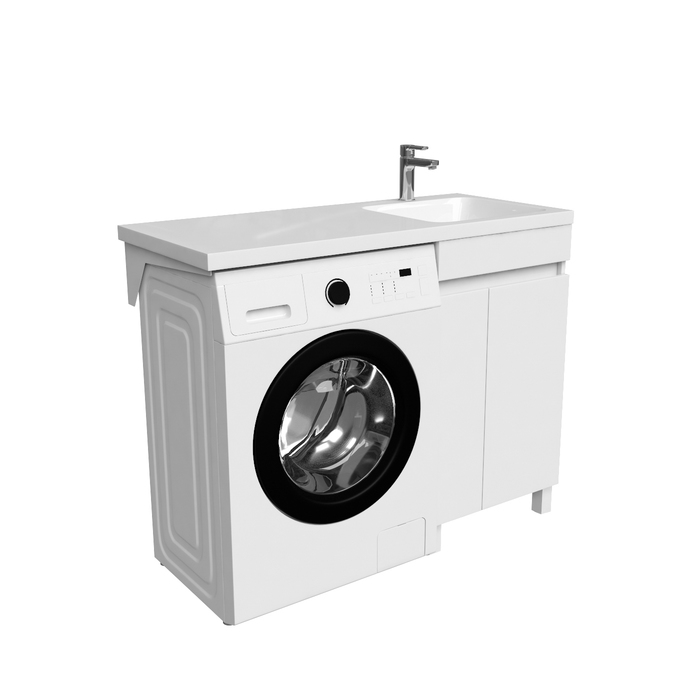 Фото Тумба с умывальником напольная для стиральной машины с дверцами, 110 см, правая, белая, Optima Home, OPH11RDi95K 2