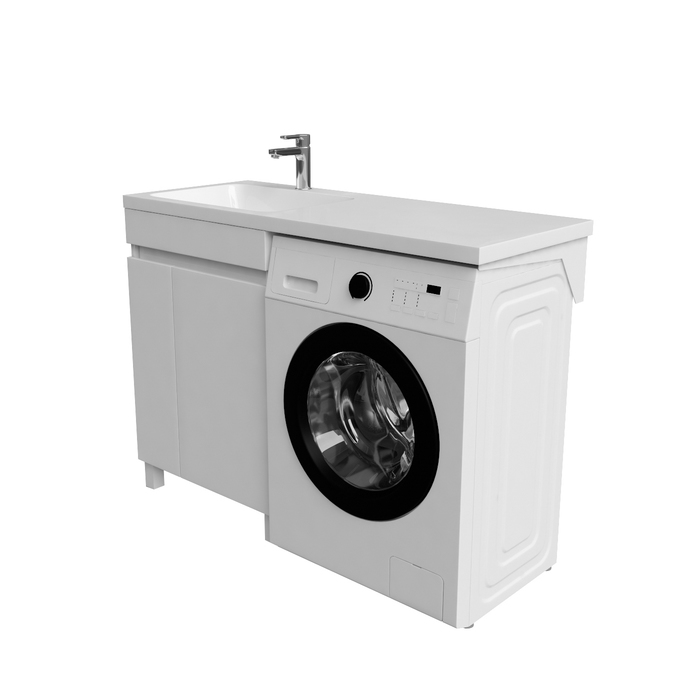 Фото Тумба с умывальником напольная для стиральной машины с дверцами, 120 см, левая, белая, Optima Home, OPH12LDi95K 4