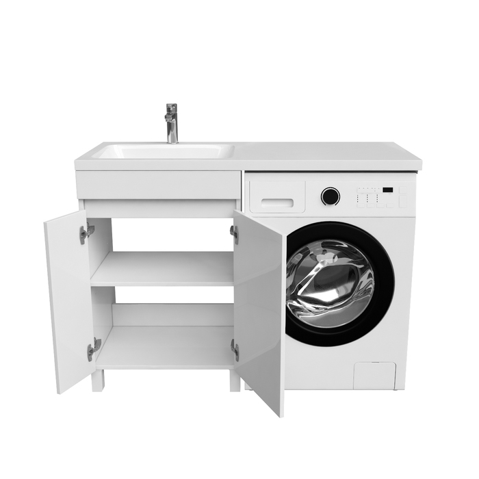 Фото Тумба с умывальником напольная для стиральной машины с дверцами, 120 см, левая, белая, Optima Home, OPH12LDi95K 2
