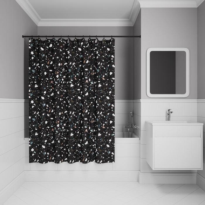 Фото Штора для ванной, 200x180 см, Полиэстер, черный, IDDIS, BT02P18i11 0