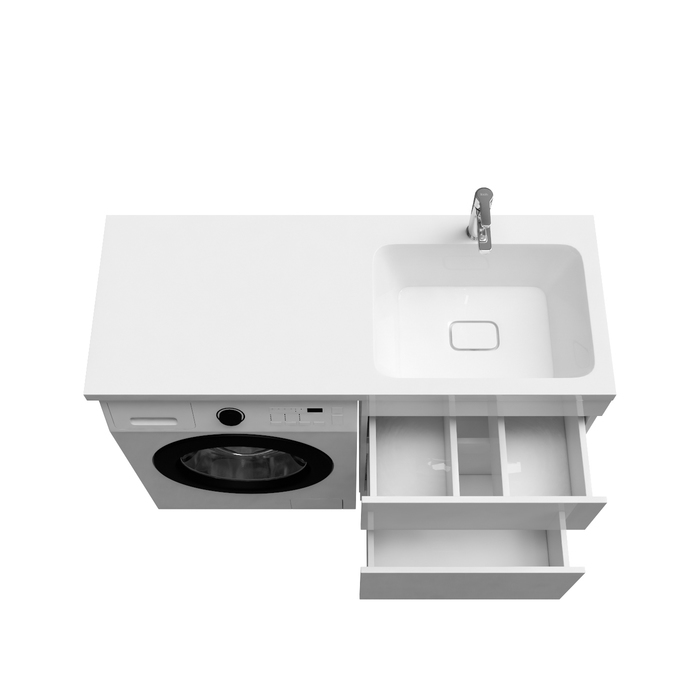 Фото Тумба с умывальником напольная для стиральной машины с ящиками, 120 см, правая, белая, Optima Home, OPH12RBi95K 6