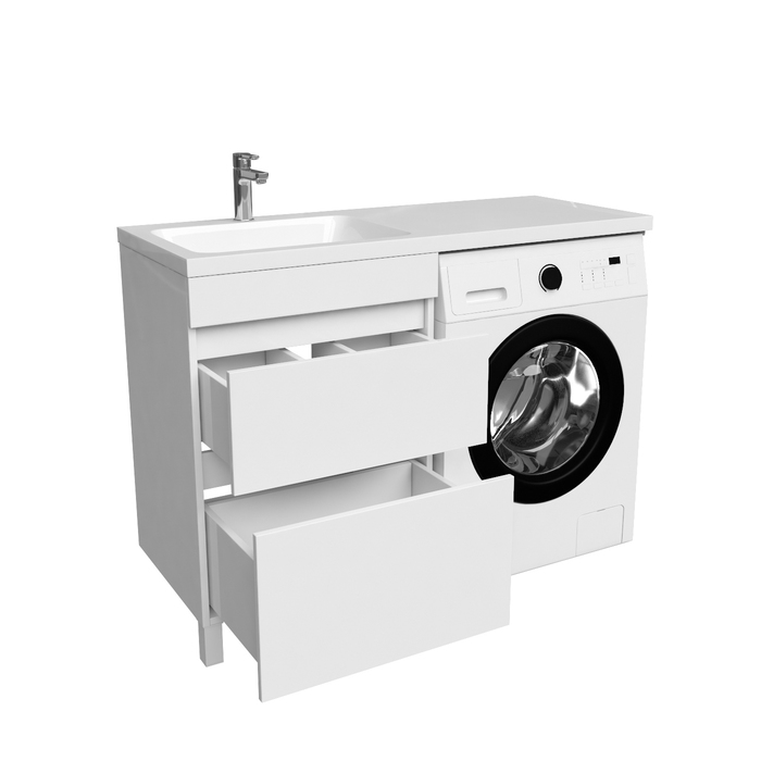 Фото Тумба с умывальником напольная для стиральной машины с ящиками, 120 см, левая, белая, Optima Home, OPH12LBi95K 4