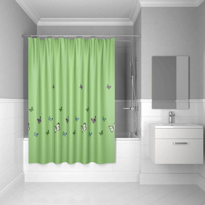 Фото Штора для ванной комнаты, 200*200 см, полиэстер, green  butterfly, IDDIS, SCID032P 0