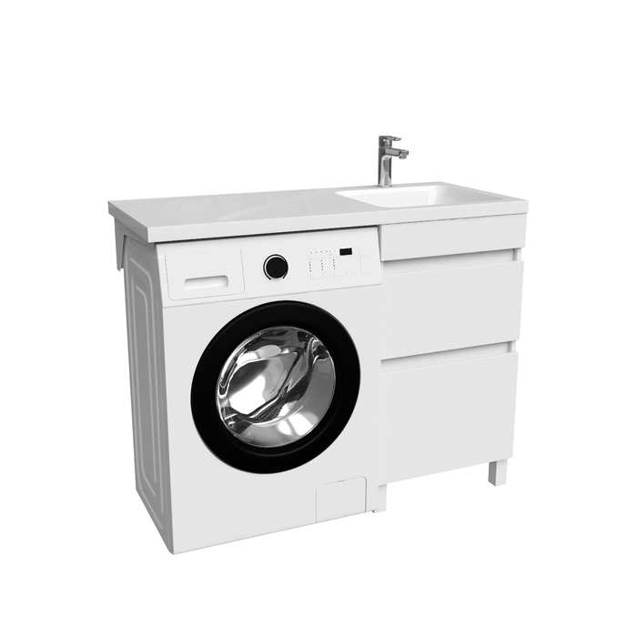 Фото Тумба с умывальником напольная для стиральной машины с ящиками, 110 см, правая, белая, Optima Home, OPH11RBi95K 10