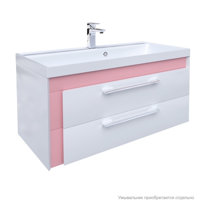 Тумба для ванной комнаты, подвесная, белая/розовая, 90 см, Color Plus, IDDIS, COL90P0i95. Подходит умывальник 0069000i28