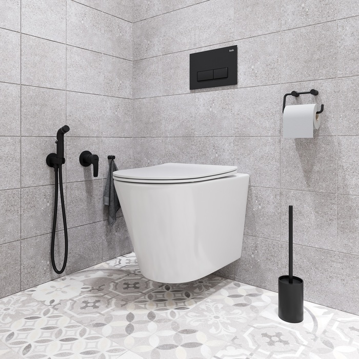 Фото Встраиваемый смеситель с гигиеническим душем, черный матовый, Ray, IDDIS, RAYBLR2i08 1