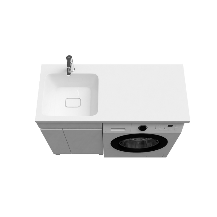 Фото Тумба с умывальником напольная для стиральной машины с дверцами, 110 см, левая, белая, Optima Home, OPH11LDi95K 5