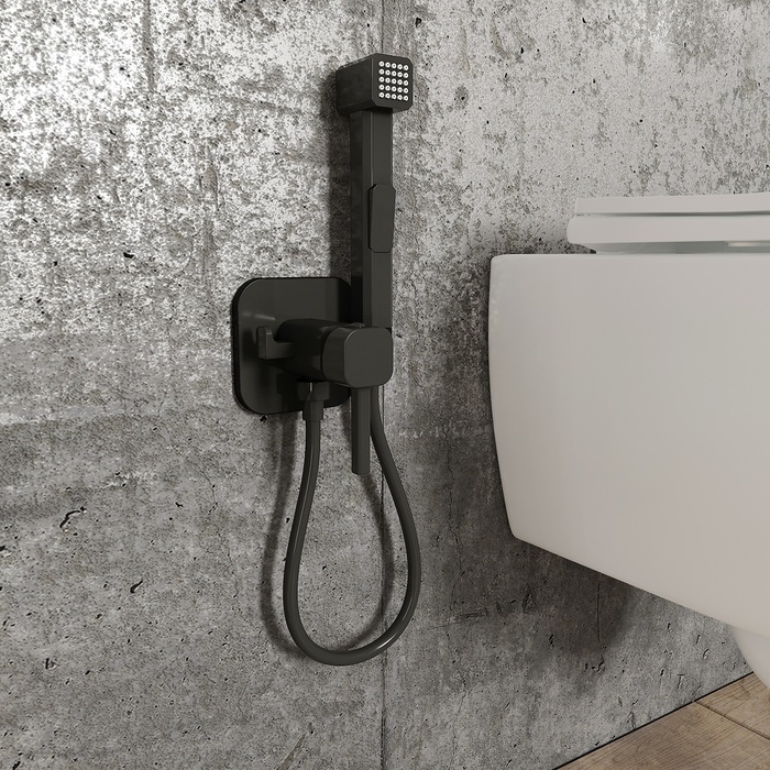 Фото Встраиваемый смеситель с гигиеническим душем,матовый черный, IDDIS, 004BLS0i08 1