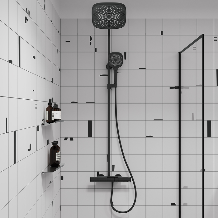 Фото Душевая система с тропическим душем с термостатом, черный матовый, SpaHome, IDDIS, SPHBLTKi06 4