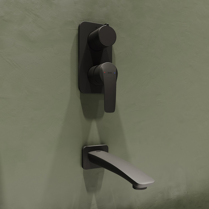 Фото Душевая система скрытого монтажа с тропическим душем, ручным душем и изливом, черный матовый, Ray, IDDIS, RAYBL03i68 6