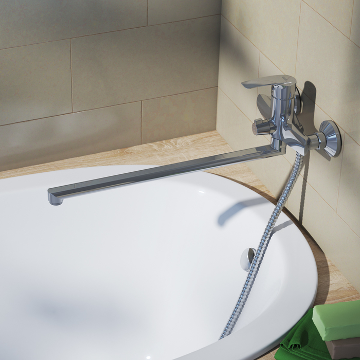 Фото Смеситель для ванны с длинным изливом и керамическим дивертором, Ray, Iddis, RAYSBL2i10WA 1