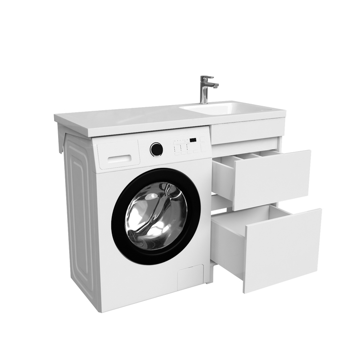 Фото Тумба с умывальником напольная для стиральной машины с ящиками, 110 см, правая, белая, Optima Home, OPH11RBi95K 3