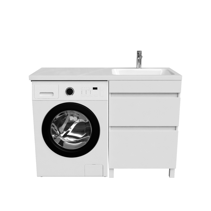 Фото Тумба с умывальником напольная для стиральной машины с ящиками, 120 см, правая, белая, Optima Home, OPH12RBi95K 1